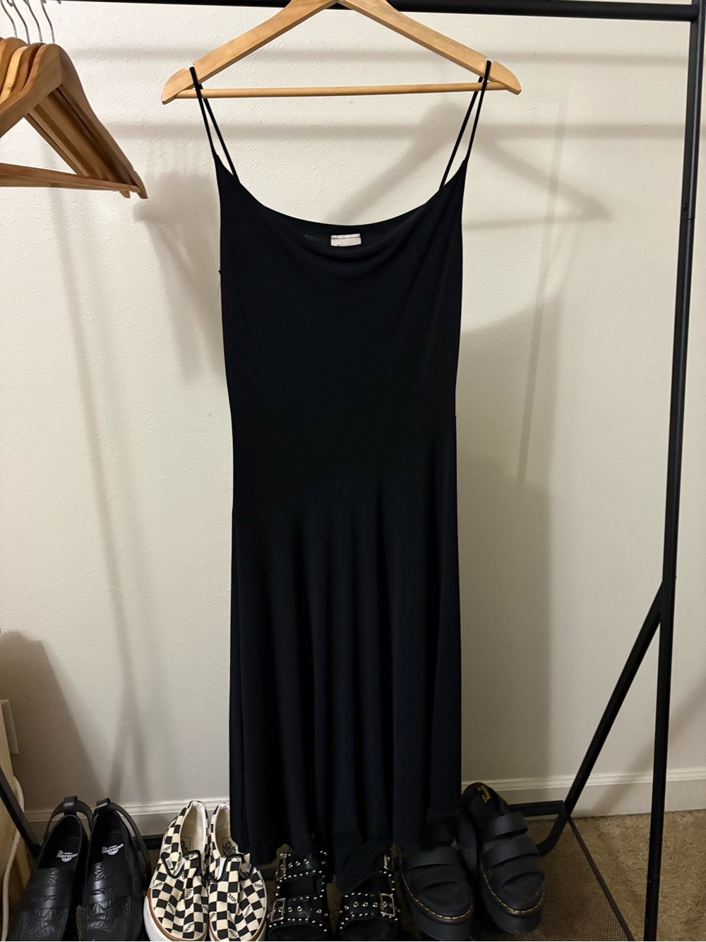 Women's Black Slip Dress with Spaghetti Straps